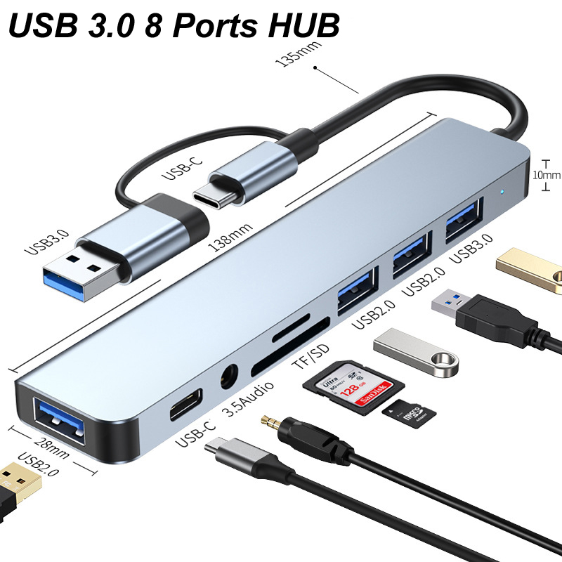 Usb Hub Type C - 8in1 USB Type-C 3.0ハブ 3.5mmオーディオ SD/TFカードリーダー