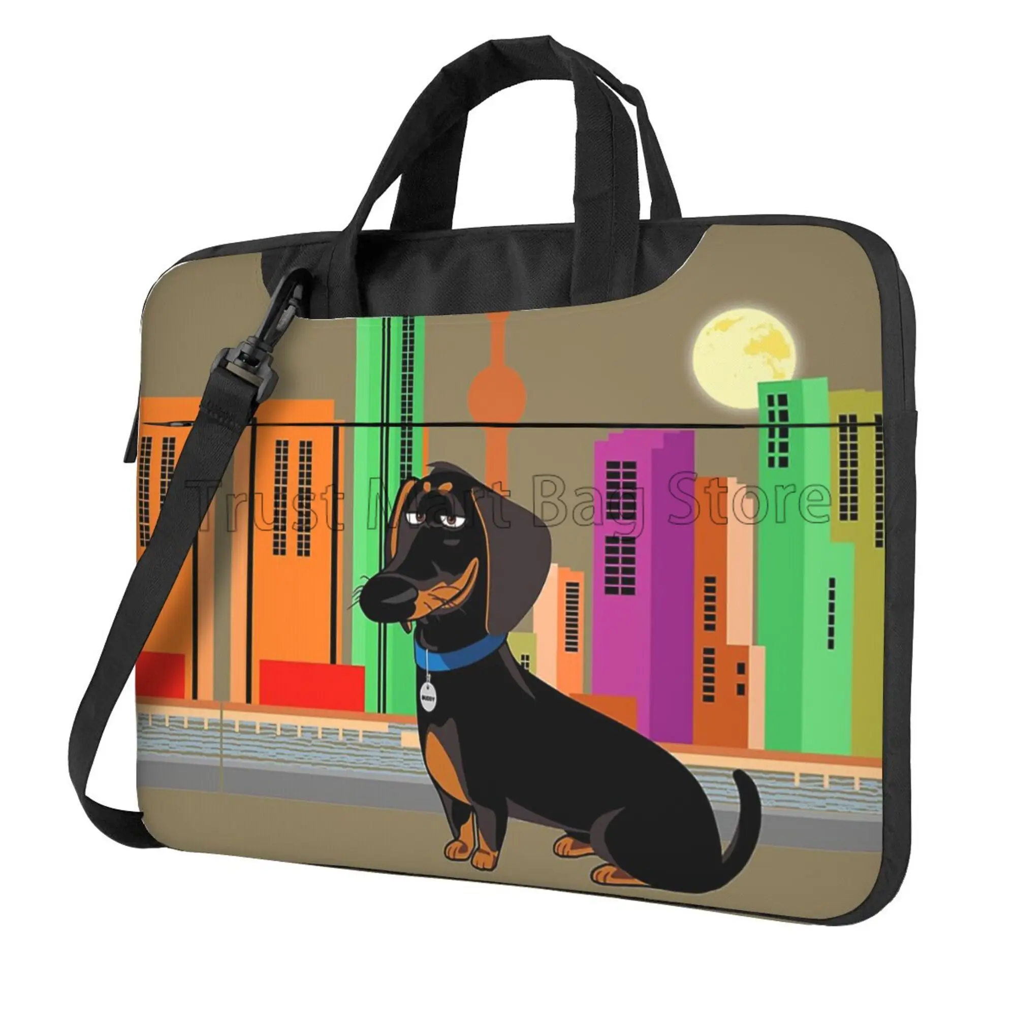 Tablet And Accessories Bag - Dachshundプリントラップトップキャリングバッグ、かわいいノートブックケース、超軽量フックバッグ、ショルダーストラップハンドル付きタブレットカバー、13インチ、14インチ、15.6インチ