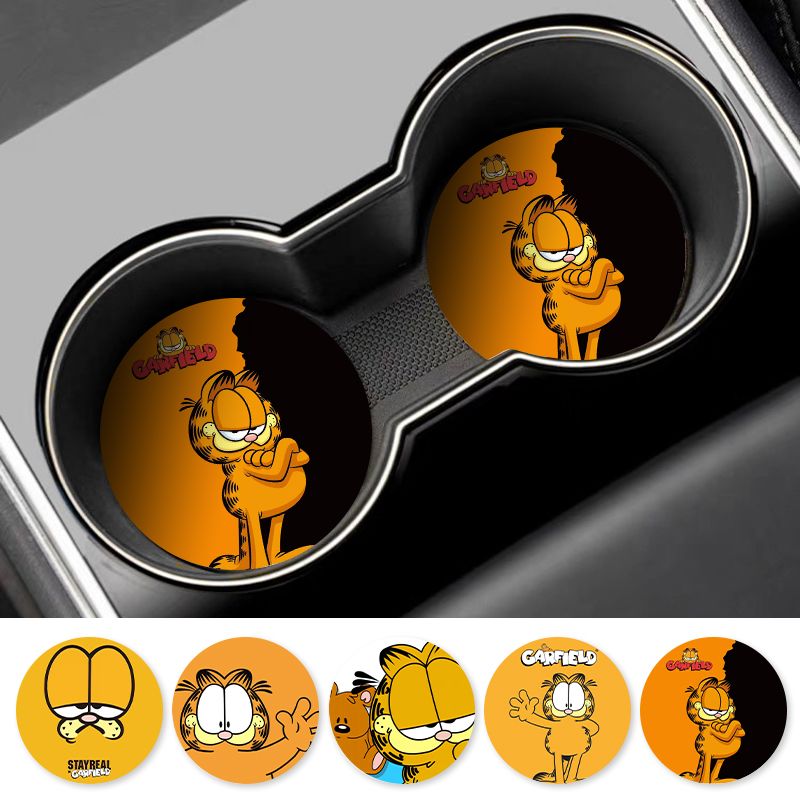 Tablet Car Accessories - 漫画ガーフィールド車用カップコースターユニバーサル滑り止めオートカップホルダーマットインテリアアクセサリー