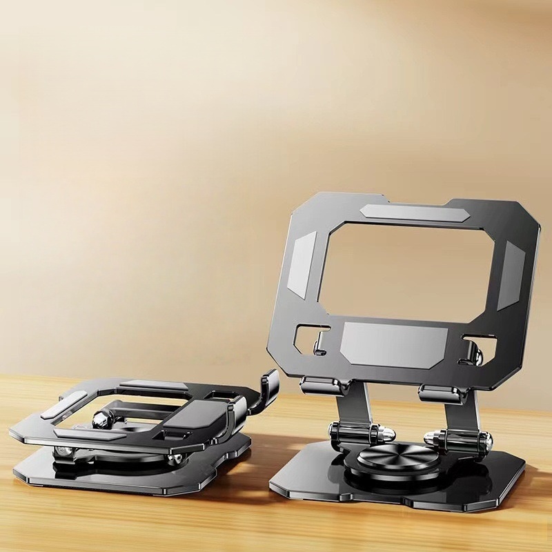 Best Tablet Accessories - オールメタル折りたたみ式360度回転 ° タブレットと携帯電話用の回転可能なデスクトップスタンド、中空設計の放熱タブレットサポートブラケット